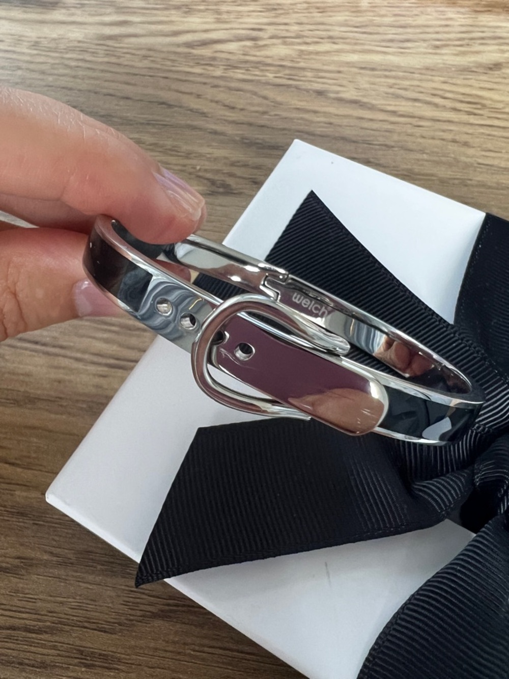 Metallic Silver Buckle Bangle Bracelet -